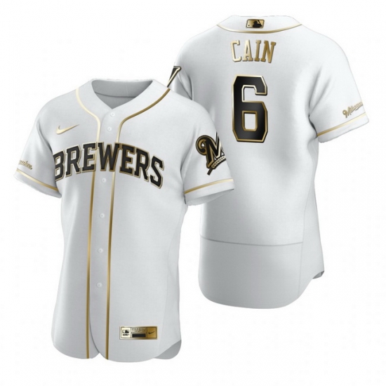 Milwaukee Brewers 6 Lorenzo Cain White Nike Mens Authentic Golden Edition MLB Jersey Milwaukee Brewers 6 Lorenzo Cain White Nike Mens Authentic Golden Edition MLB Jersey