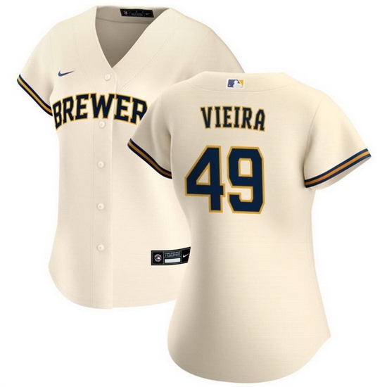 Women Milwaukee Brewers 49 Thyago Vieira Cream Cool Base Stitched Jersey Women Milwaukee Brewers 49 Thyago Vieira Cream Cool Base Stitched Jersey
