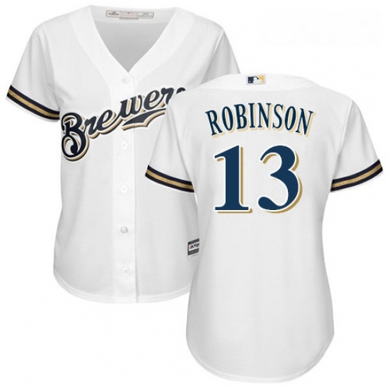 Womens Majestic Milwaukee Brewers 13 Glenn Robinson Replica White Home Cool Base MLB Jersey Womens Majestic Milwaukee Brewers 13 Glenn Robinson Replica White Home Cool Base MLB Jersey