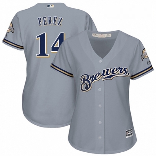 Womens Majestic Milwaukee Brewers 14 Hernan Perez Authentic Grey Road Cool Base MLB Jersey Womens Majestic Milwaukee Brewers 14 Hernan Perez Authentic Grey Road Cool Base MLB Jersey