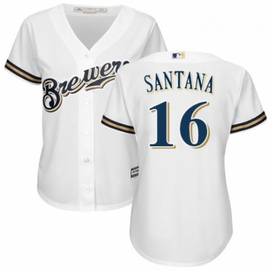 Womens Majestic Milwaukee Brewers 16 Domingo Santana Replica Navy Blue Alternate Cool Base MLB Jersey Womens Majestic Milwaukee Brewers 16 Domingo Santana Replica Navy Blue Alternate Cool Base MLB Jersey