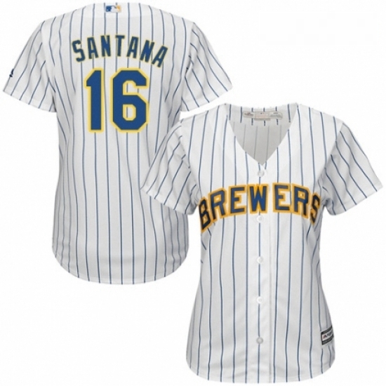 Womens Majestic Milwaukee Brewers 16 Domingo Santana Replica White Home Cool Base MLB Jersey Womens Majestic Milwaukee Brewers 16 Domingo Santana Replica White Home Cool Base MLB Jersey