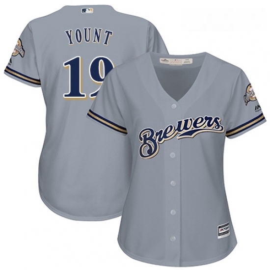 Womens Majestic Milwaukee Brewers 19 Robin Yount Authentic Grey Road Cool Base MLB Jersey Womens Majestic Milwaukee Brewers 19 Robin Yount Authentic Grey Road Cool Base MLB Jersey