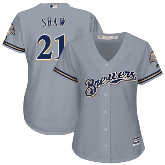 Womens Majestic Milwaukee Brewers 21 Travis Shaw Replica Grey Road Cool Base MLB Jersey Womens Majestic Milwaukee Brewers 21 Travis Shaw Replica Grey Road Cool Base MLB Jersey