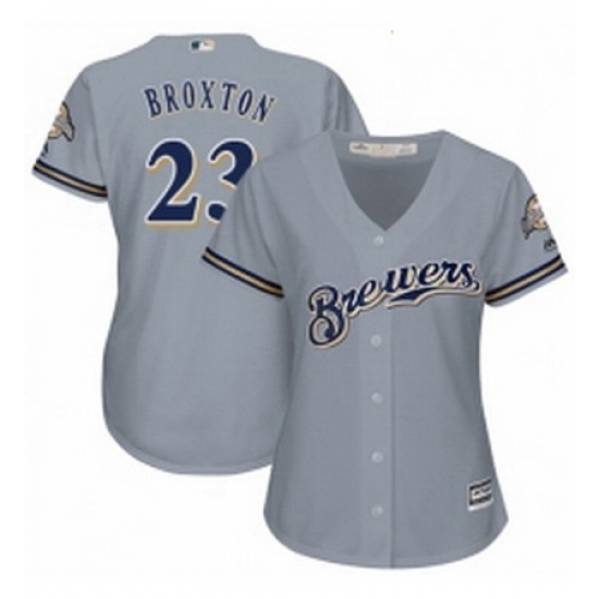 Womens Majestic Milwaukee Brewers 23 Keon Broxton Replica Grey Road Cool Base MLB Jersey Womens Majestic Milwaukee Brewers 23 Keon Broxton Replica Grey Road Cool Base MLB Jersey