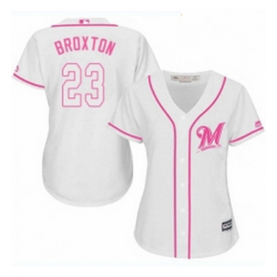 Womens Majestic Milwaukee Brewers 23 Keon Broxton Replica White Fashion Cool Base MLB Jersey Womens Majestic Milwaukee Brewers 23 Keon Broxton Replica White Fashion Cool Base MLB Jersey