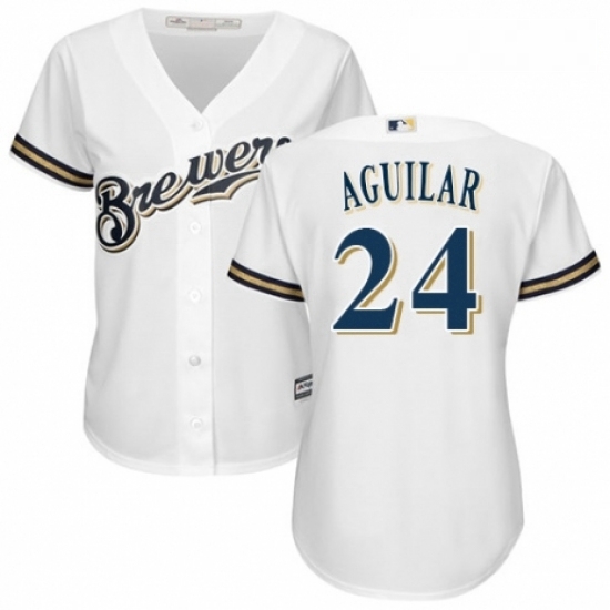 Womens Majestic Milwaukee Brewers 24 Jesus Aguilar Replica White Alternate Cool Base MLB Jersey Womens Majestic Milwaukee Brewers 24 Jesus Aguilar Replica White Alternate Cool Base MLB Jersey