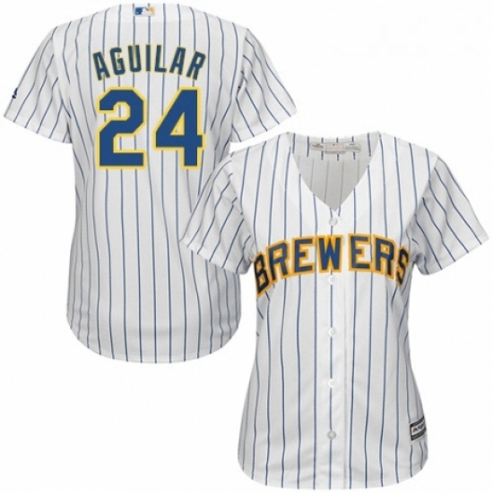 Womens Majestic Milwaukee Brewers 24 Jesus Aguilar Replica White Home Cool Base MLB Jersey Womens Majestic Milwaukee Brewers 24 Jesus Aguilar Replica White Home Cool Base MLB Jersey