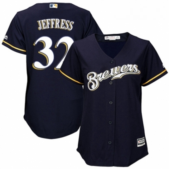 Womens Majestic Milwaukee Brewers 32 Jeremy Jeffress Authentic Navy Blue Alternate Cool Base MLB Jersey Womens Majestic Milwaukee Brewers 32 Jeremy Jeffress Authentic Navy Blue Alternate Cool Base MLB Jersey