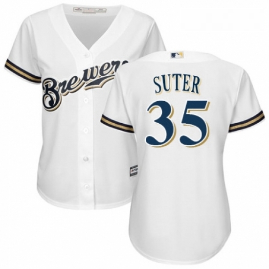 Womens Majestic Milwaukee Brewers 35 Brent Suter Replica Navy Blue Alternate Cool Base MLB Jersey Womens Majestic Milwaukee Brewers 35 Brent Suter Replica Navy Blue Alternate Cool Base MLB Jersey