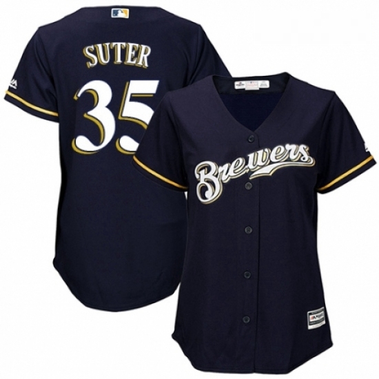 Womens Majestic Milwaukee Brewers 35 Brent Suter Replica White Alternate Cool Base MLB Jersey Womens Majestic Milwaukee Brewers 35 Brent Suter Replica White Alternate Cool Base MLB Jersey