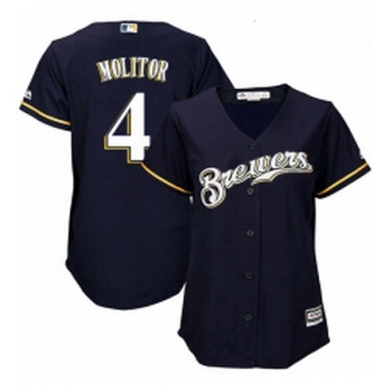 Womens Majestic Milwaukee Brewers 4 Paul Molitor Replica Navy Blue Alternate Cool Base MLB Jersey Womens Majestic Milwaukee Brewers 4 Paul Molitor Replica Navy Blue Alternate Cool Base MLB Jersey