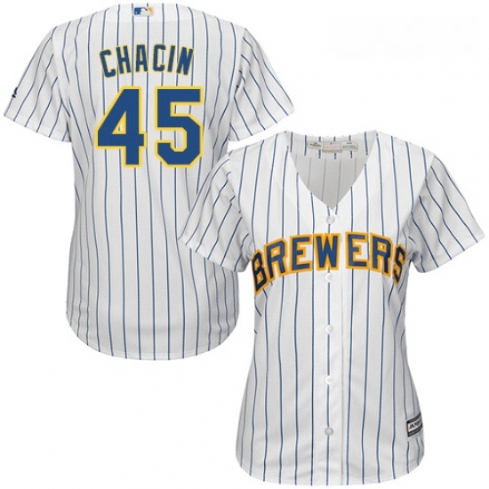 Womens Majestic Milwaukee Brewers 45 Jhoulys Chacin Authentic White Alternate Cool Base MLB Jersey Womens Majestic Milwaukee Brewers 45 Jhoulys Chacin Authentic White Alternate Cool Base MLB Jersey