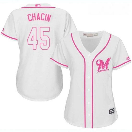 Womens Majestic Milwaukee Brewers 45 Jhoulys Chacin Replica White Fashion Cool Base MLB Jersey Womens Majestic Milwaukee Brewers 45 Jhoulys Chacin Replica White Fashion Cool Base MLB Jersey