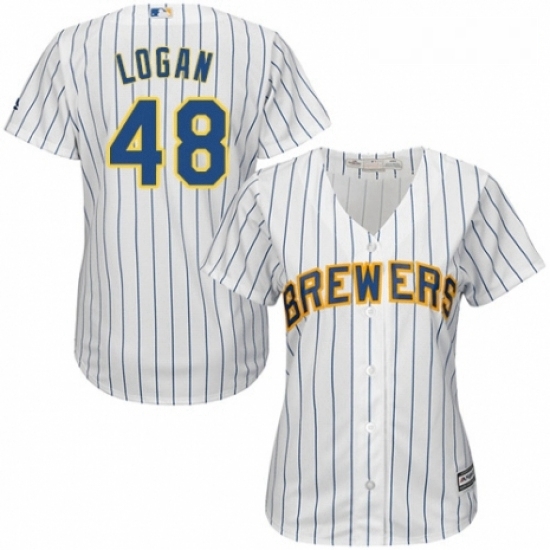 Womens Majestic Milwaukee Brewers 48 Boone Logan Authentic White Home Cool Base MLB Jersey Womens Majestic Milwaukee Brewers 48 Boone Logan Authentic White Home Cool Base MLB Jersey