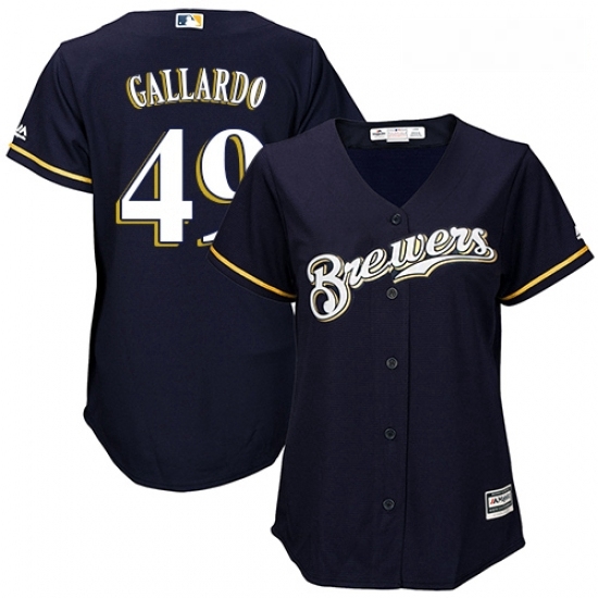Womens Majestic Milwaukee Brewers 49 Yovani Gallardo Replica Navy Blue Alternate Cool Base MLB Jersey Womens Majestic Milwaukee Brewers 49 Yovani Gallardo Replica Navy Blue Alternate Cool Base MLB Jersey