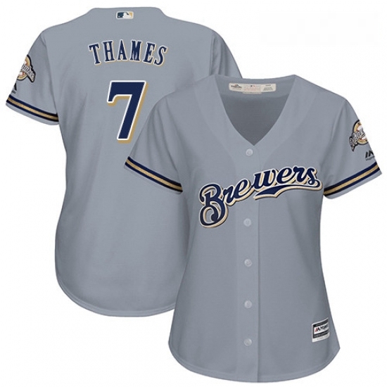 Womens Majestic Milwaukee Brewers 7 Eric Thames Replica Grey Road Cool Base MLB Jersey Womens Majestic Milwaukee Brewers 7 Eric Thames Replica Grey Road Cool Base MLB Jersey