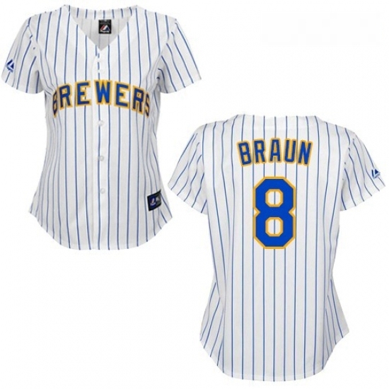 Womens Majestic Milwaukee Brewers 8 Ryan Braun Replica WhiteBlue Strip MLB Jersey Womens Majestic Milwaukee Brewers 8 Ryan Braun Replica WhiteBlue Strip MLB Jersey