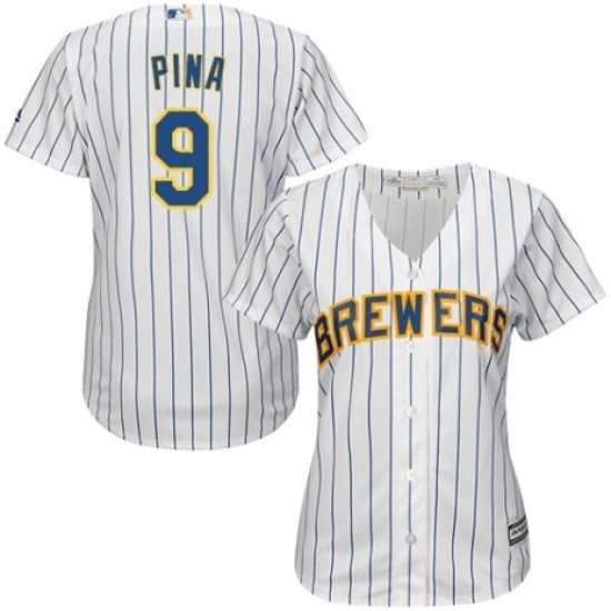 Womens Majestic Milwaukee Brewers 9 Manny Pina Authentic White Home Cool Base MLB Jersey Womens Majestic Milwaukee Brewers 9 Manny Pina Authentic White Home Cool Base MLB Jersey