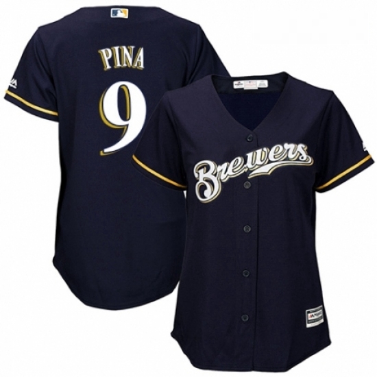 Womens Majestic Milwaukee Brewers 9 Manny Pina Replica White Alternate Cool Base MLB Jersey Womens Majestic Milwaukee Brewers 9 Manny Pina Replica White Alternate Cool Base MLB Jersey