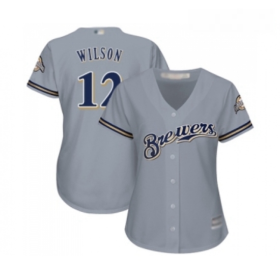 Womens Milwaukee Brewers 12 Alex Wilson Replica Grey Road Cool Base Baseball Jersey Womens Milwaukee Brewers 12 Alex Wilson Replica Grey Road Cool Base Baseball Jersey