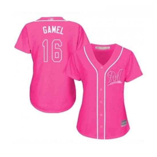 Womens Milwaukee Brewers 16 Ben Gamel Replica Pink Fashion Cool Base Baseball Jersey Womens Milwaukee Brewers 16 Ben Gamel Replica Pink Fashion Cool Base Baseball Jersey