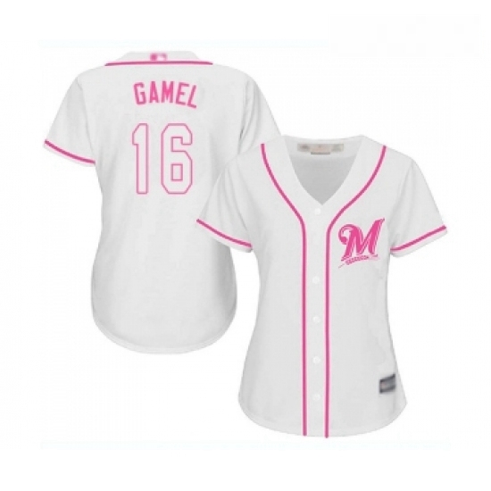 Womens Milwaukee Brewers 16 Ben Gamel Replica White Fashion Cool Base Baseball Jersey 