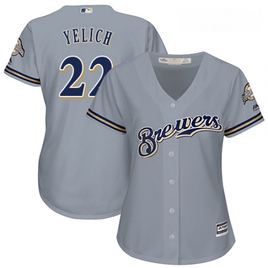 Womens Milwaukee Brewers 22 Christian Yelich Grey Road Stitched MLB Jersey Womens Milwaukee Brewers 22 Christian Yelich Grey Road Stitched MLB Jersey