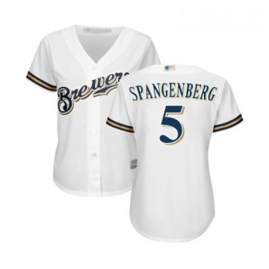Womens Milwaukee Brewers 5 Cory Spangenberg Replica White Alternate Cool Base Baseball Jersey Womens Milwaukee Brewers 5 Cory Spangenberg Replica White Alternate Cool Base Baseball Jersey