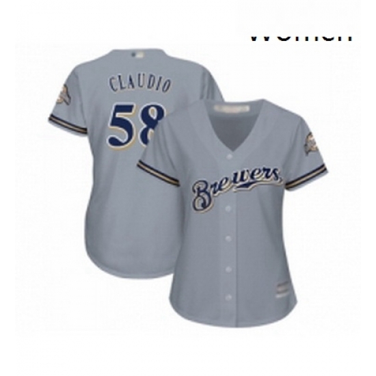 Womens Milwaukee Brewers 58 Alex Claudio Replica Grey Road Cool Base Baseball Jersey Womens Milwaukee Brewers 58 Alex Claudio Replica Grey Road Cool Base Baseball Jersey