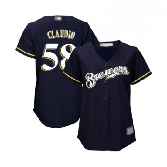 Womens Milwaukee Brewers 58 Alex Claudio Replica Navy Blue Alternate Cool Base Baseball Jersey Womens Milwaukee Brewers 58 Alex Claudio Replica Navy Blue Alternate Cool Base Baseball Jersey