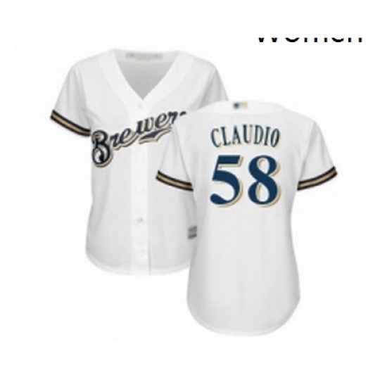 Womens Milwaukee Brewers 58 Alex Claudio Replica White Alternate Cool Base Baseball Jersey Womens Milwaukee Brewers 58 Alex Claudio Replica White Alternate Cool Base Baseball Jersey