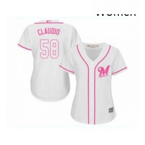 Womens Milwaukee Brewers 58 Alex Claudio Replica White Fashion Cool Base Baseball Jersey Womens Milwaukee Brewers 58 Alex Claudio Replica White Fashion Cool Base Baseball Jersey