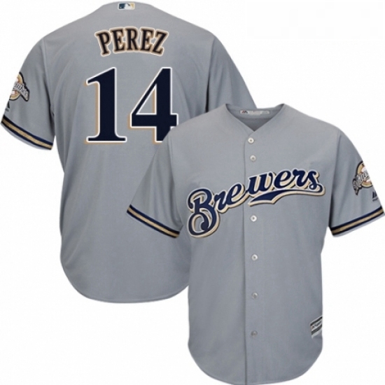 Youth Majestic Milwaukee Brewers 14 Hernan Perez Authentic Grey Road Cool Base MLB Jersey Youth Majestic Milwaukee Brewers 14 Hernan Perez Authentic Grey Road Cool Base MLB Jersey