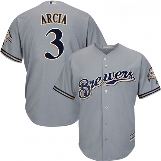Youth Majestic Milwaukee Brewers 3 Orlando Arcia Replica Grey Road Cool Base MLB Jersey Youth Majestic Milwaukee Brewers 3 Orlando Arcia Replica Grey Road Cool Base MLB Jersey