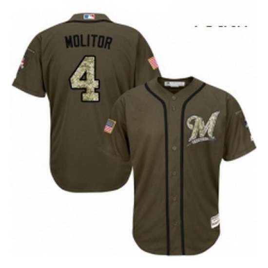 Youth Majestic Milwaukee Brewers 4 Paul Molitor Replica Green Salute to Service MLB Jersey Youth Majestic Milwaukee Brewers 4 Paul Molitor Replica Green Salute to Service MLB Jersey