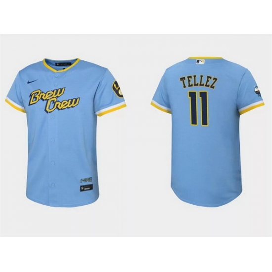 Youth Milwaukee Brewers 11 Rowdy Tellez 2022 Powder Blue City Connect Stitched Jersey Youth Milwaukee Brewers 11 Rowdy Tellez 2022 Powder Blue City Connect Stitched Jersey