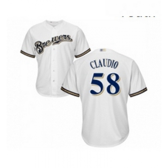 Youth Milwaukee Brewers 58 Alex Claudio Replica White Alternate Cool Base Baseball Jersey Youth Milwaukee Brewers 58 Alex Claudio Replica White Alternate Cool Base Baseball Jersey