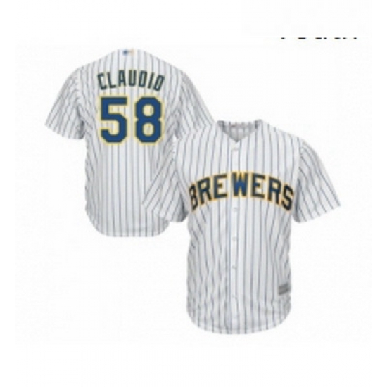 Youth Milwaukee Brewers 58 Alex Claudio Replica White Home Cool Base Baseball Jersey Youth Milwaukee Brewers 58 Alex Claudio Replica White Home Cool Base Baseball Jersey