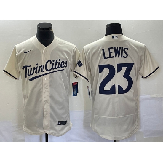 Men Minnesota Twins 23 Royce Lewis Cream Flex Base Stitched Baseball Jersey Men Minnesota Twins 23 Royce Lewis Cream Flex Base Stitched Baseball Jersey