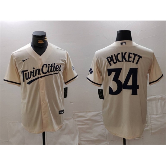 Men Minnesota Twins 34 Kirby Puckett Cream Cool Base Stitched Baseball Jersey Men Minnesota Twins 34 Kirby Puckett Cream Cool Base Stitched Baseball Jersey