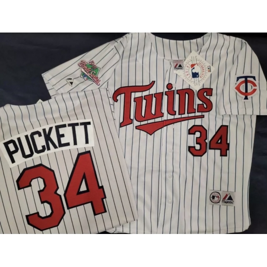 Men Minnesota Twins 34 Kirby Puckett Replica White Throwback MLB Jersey Men Minnesota Twins 34 Kirby Puckett Replica White Throwback MLB Jersey