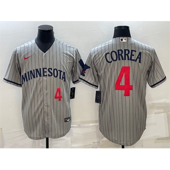 Men Minnesota Twins 4 Carlos Correa 2023 Grey Home Team Cool Base Stitched JerseyS Men Minnesota Twins 4 Carlos Correa 2023 Grey Home Team Cool Base Stitched JerseyS