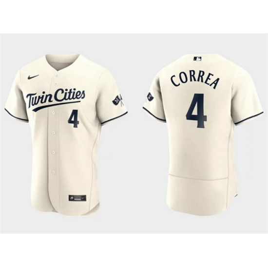 Men Minnesota Twins 4 Carlos Correa Cream Flex Base Stitched Baseball Jersey Men Minnesota Twins 4 Carlos Correa Cream Flex Base Stitched Baseball Jersey