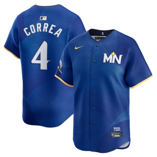 Men Minnesota Twins 4 Carlos Correa Royal 2024 City Connect Limited Stitched Baseball Jersey Men Minnesota Twins 4 Carlos Correa Royal 2024 City Connect Limited Stitched Baseball Jersey
