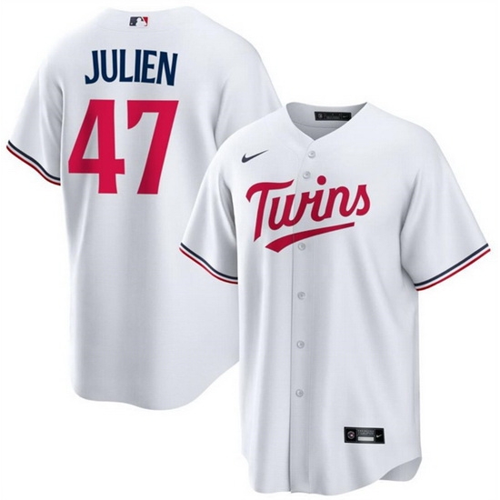 Men Minnesota Twins 47 Edouard Julien White Cool Base Stitched Baseball Jersey Men Minnesota Twins 47 Edouard Julien White Cool Base Stitched Baseball Jersey