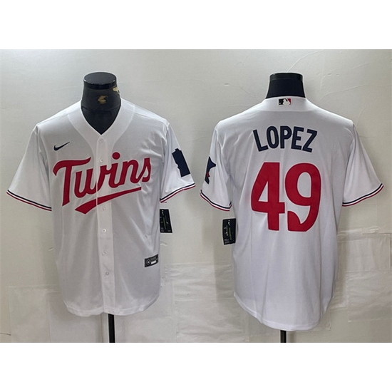Men Minnesota Twins 49 Pablo Lopez White Cool Base Stitched Jersey