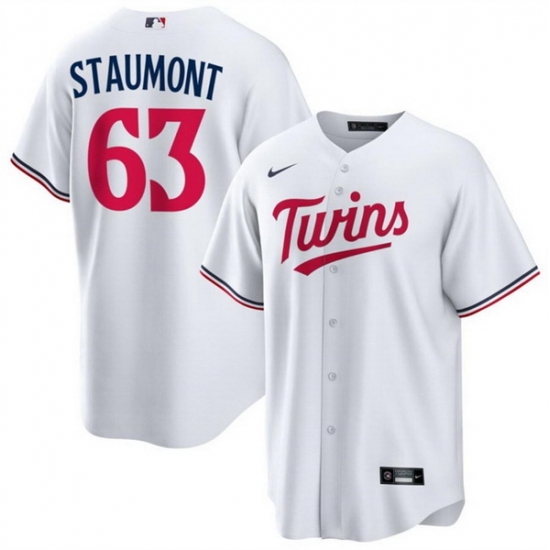 Men Minnesota Twins 63 Josh Staumont White Cool Base Stitched Baseball Jersey Men Minnesota Twins 63 Josh Staumont White Cool Base Stitched Baseball Jersey