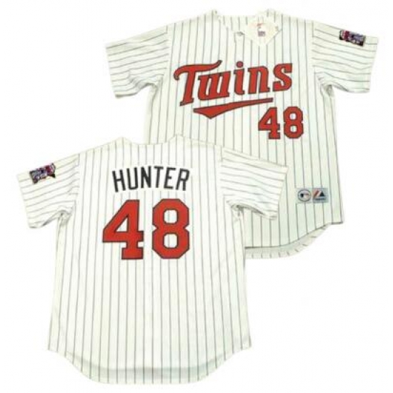 Men Twins Torii Hunter White Pinstripe Stitched MLB Jersey Men Twins Torii Hunter White Pinstripe Stitched MLB Jersey