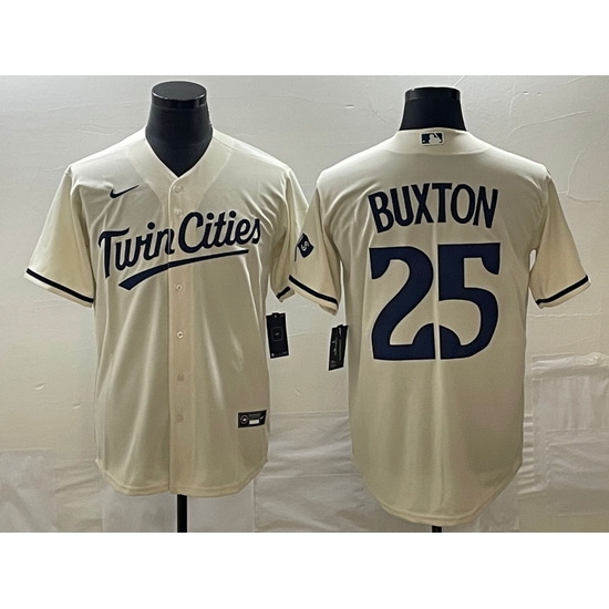 Men's Minnesota Twins #25 Byron Buxton 2023 Cream Cool Base Stitched Jersey Men's Minnesota Twins #25 Byron Buxton 2023 Cream Cool Base Stitched Jersey